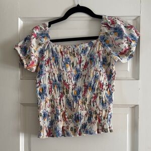 Girls XL White Floral Smocked Puff Sleeve Top